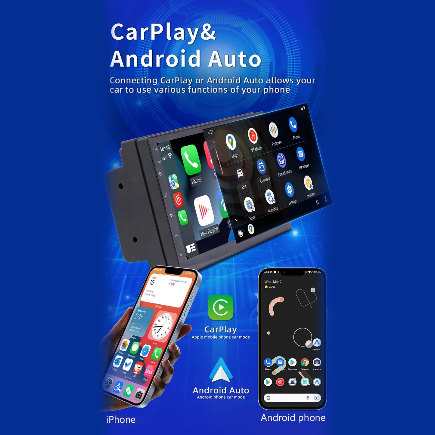 7" Android 10 2G+64G Quad Core GPS WiFi Bluetooth Car Stereo MP5 Player Carplay