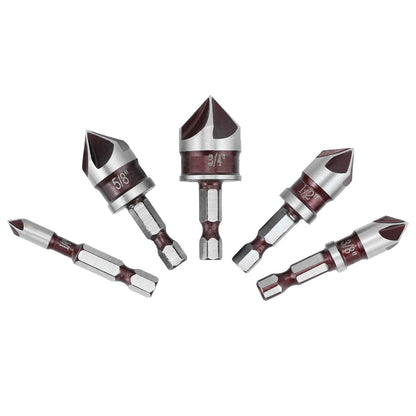 5Pcs 1/4" Shank HSS Countersink Drill Bit 82?? 5-Flute Cobalt M35 Chamfer Cutter