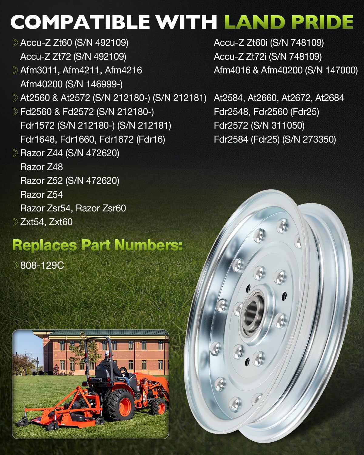 808-129C Deck Pulley For Land Pride Razor Z44 Z48 Z52 Z54 Zsr54 Zsr60 Zxt54