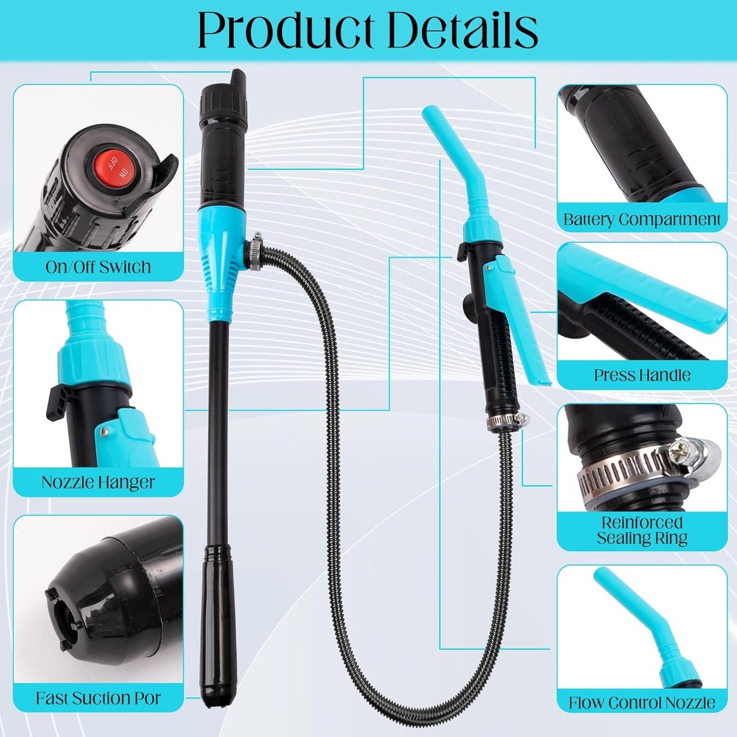 Liquid Transfer Siphon Pump 2.4 GPM Battery Powered For Gasoline Oil Water Fuel