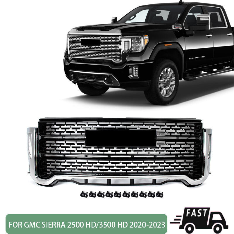 Front Bumper Grille Black w/Chrome Trim Fit GMC Sierra 2500 HD/3500 HD 2020-2023