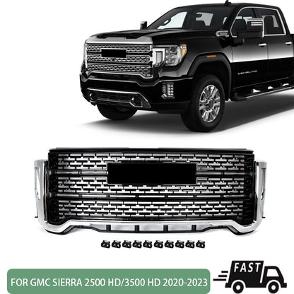 Front Bumper Grille Black w/Chrome Trim Fit GMC Sierra 2500 HD/3500 HD 2020-2023