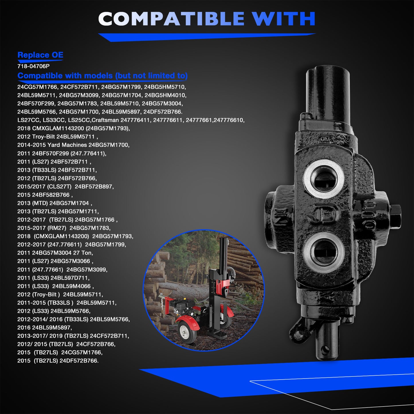 718-04706P Log Splitter Control Valve Fit for Troy-Bilt Craftsman LS27CC, LS33CC