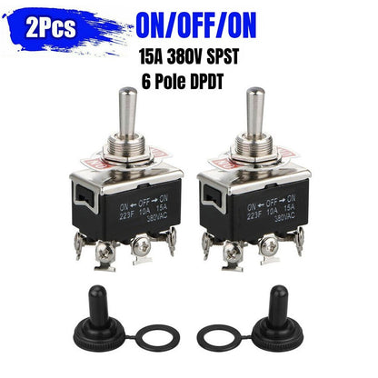 2-pack Waterproof 6pin DPDT Momentary Toggle Switch Boot Cap ON/OFF/ON Amp