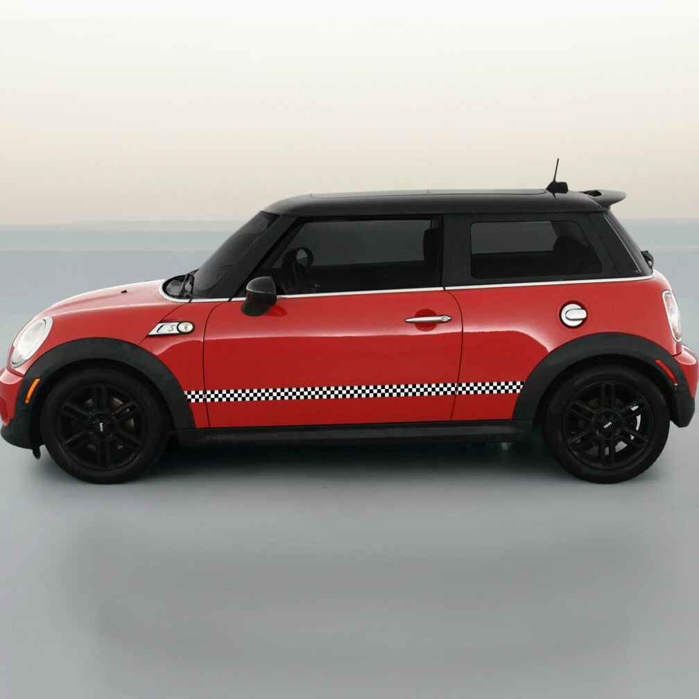 Black/White Checkered Vinyl Stripes Side Rocker Panel Stripes For MINI COOPER