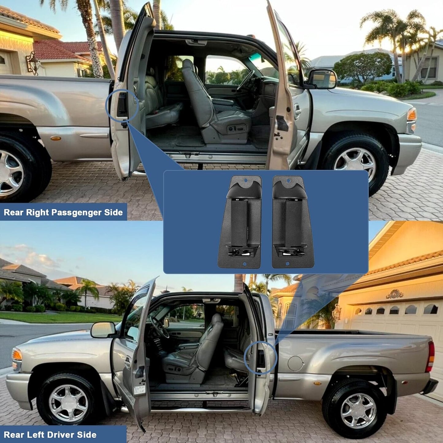 Metal Exterior Door Handles Rear Left Right For 99-07 Chevy Silverado GMC Sierra