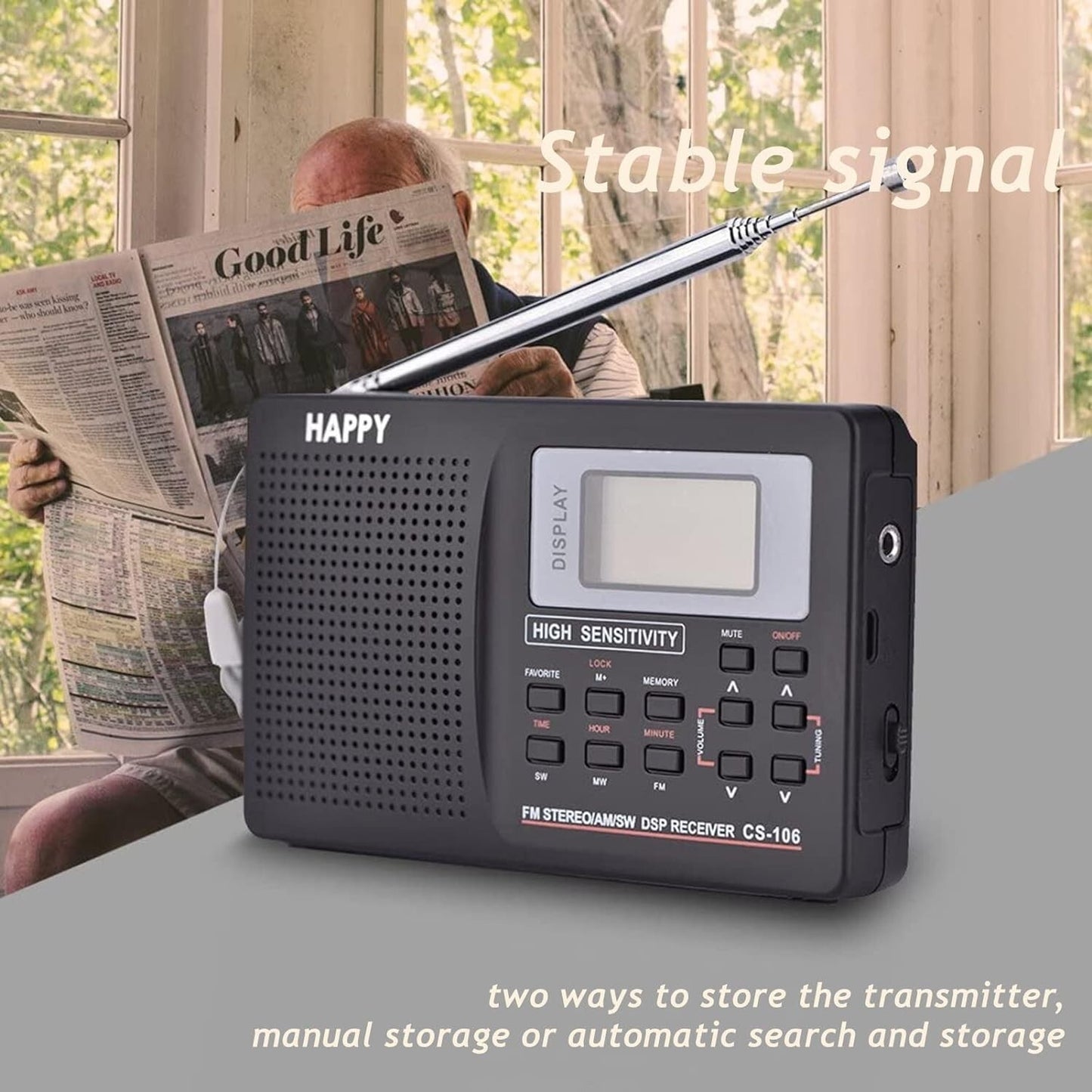 Portable Full Band AM/FM/SW/MW/LW Radio Digital Stereo Speaker Player+Headphones