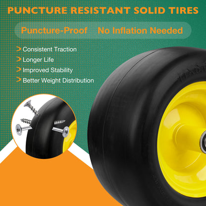 2x 11x6.00-5 Front Flat Free Tire Wheel Set w/ Bearings For Zero-Turn Lawn Mower