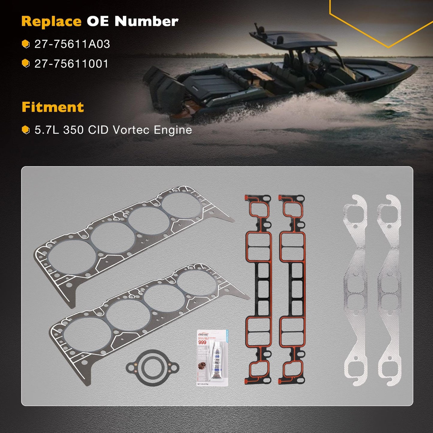 Cylinder Head Gasket Set For 350 CID Mercruiser Volvo Penta Crusader GM Marine