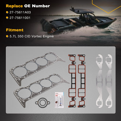 Cylinder Head Gasket Set For 350 CID Mercruiser Volvo Penta Crusader GM Marine