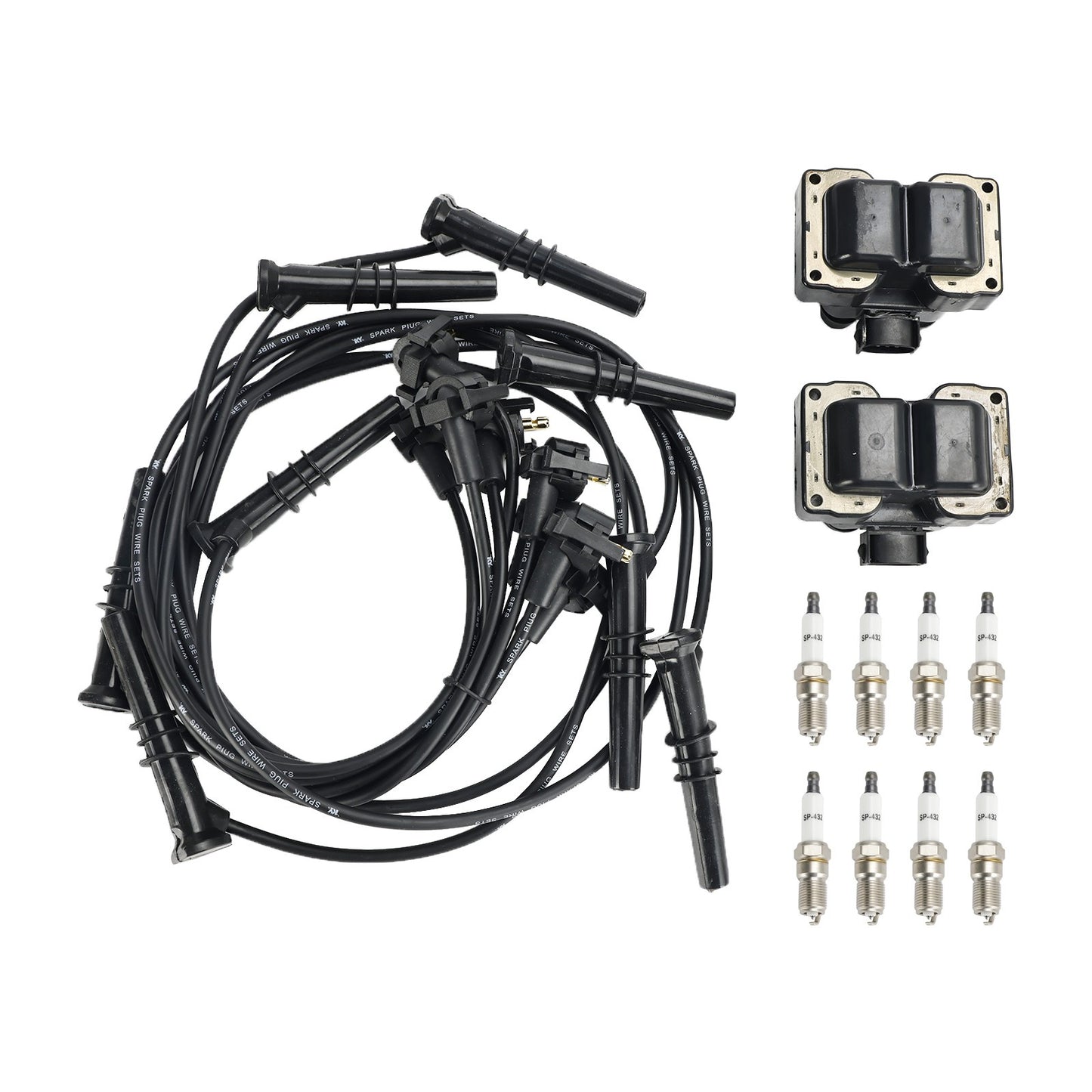 2 Ignition Coil Pack 8 Spark Plugs and Wire Set FD487 SP432 For Ford Expedition