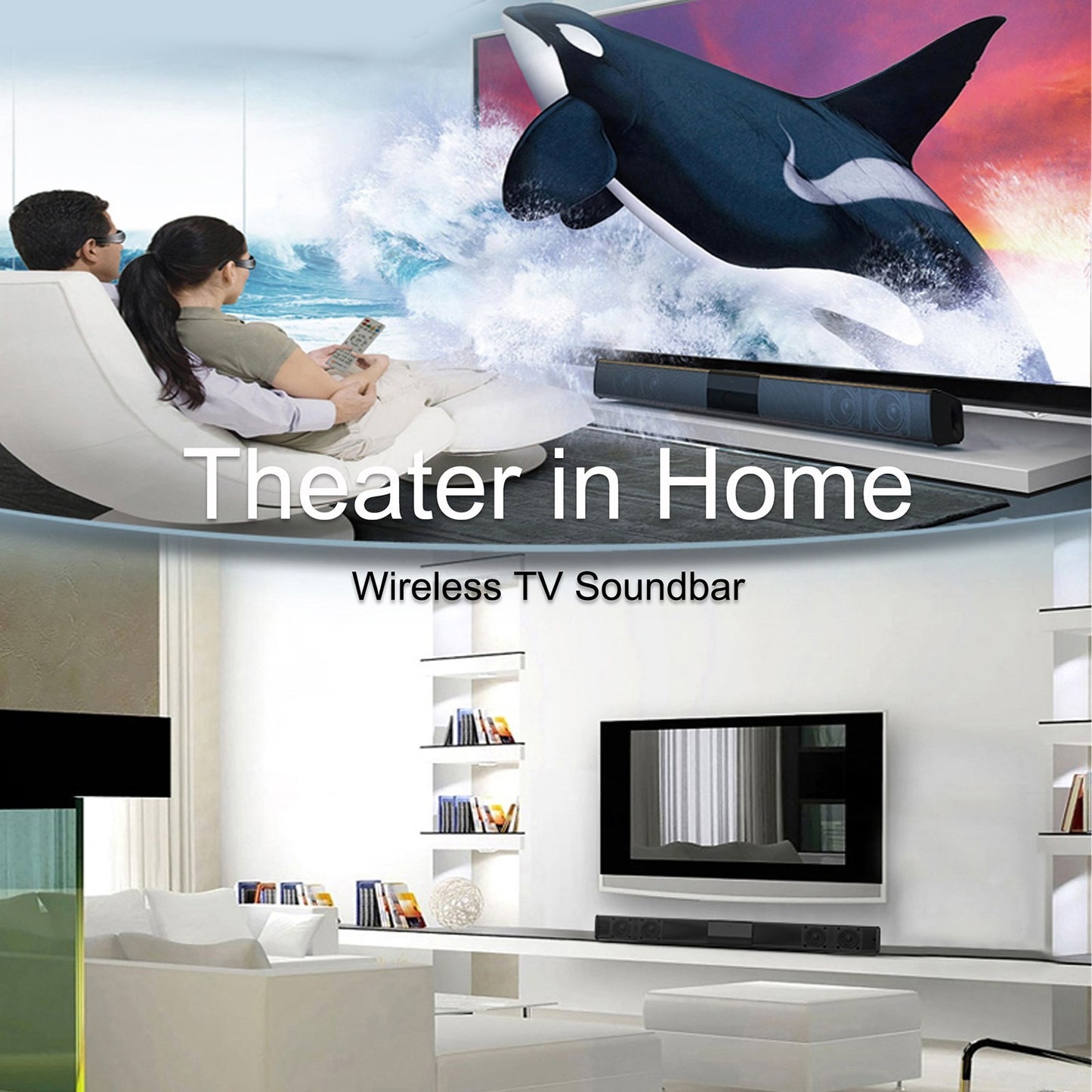 BT Surround Sound Bar 4 Speaker System Wireless Subwoofer TV Home Theater&Remote