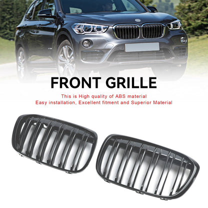 2PCS Gloss Black Front Kidney Grill Grille Fit BMW X1 F48 F49 2016-19 2017