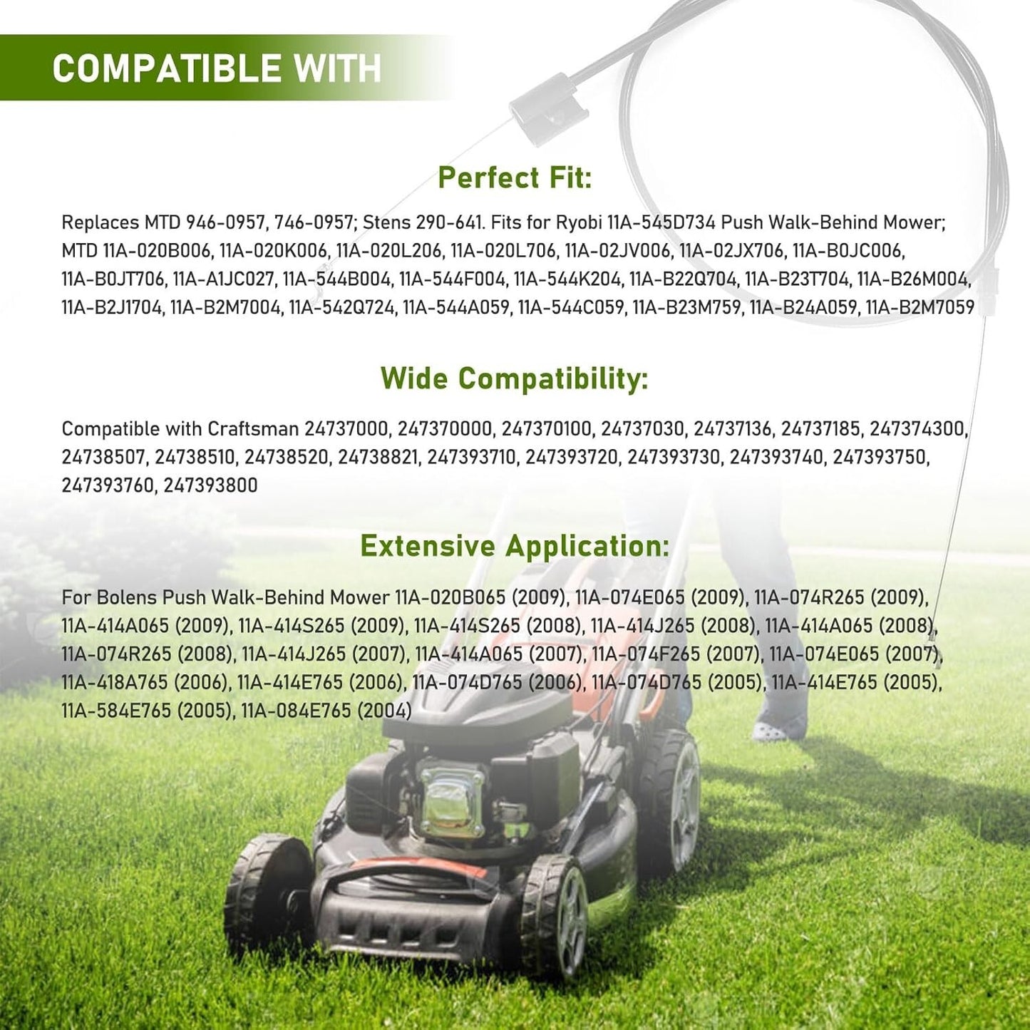 2PCS/Set Lawn Mower Engine Brake Zone Control Cable Replacement For Craftsman
