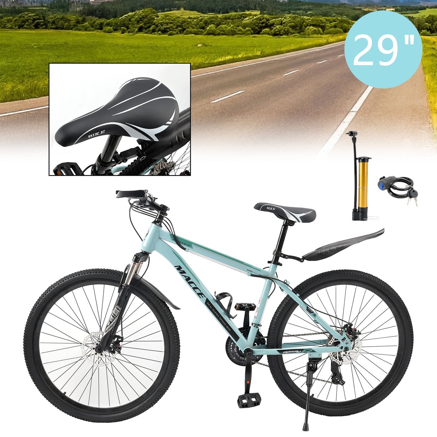 29" wheels 21 speed double disc brake mountain bike MTB for adults Green