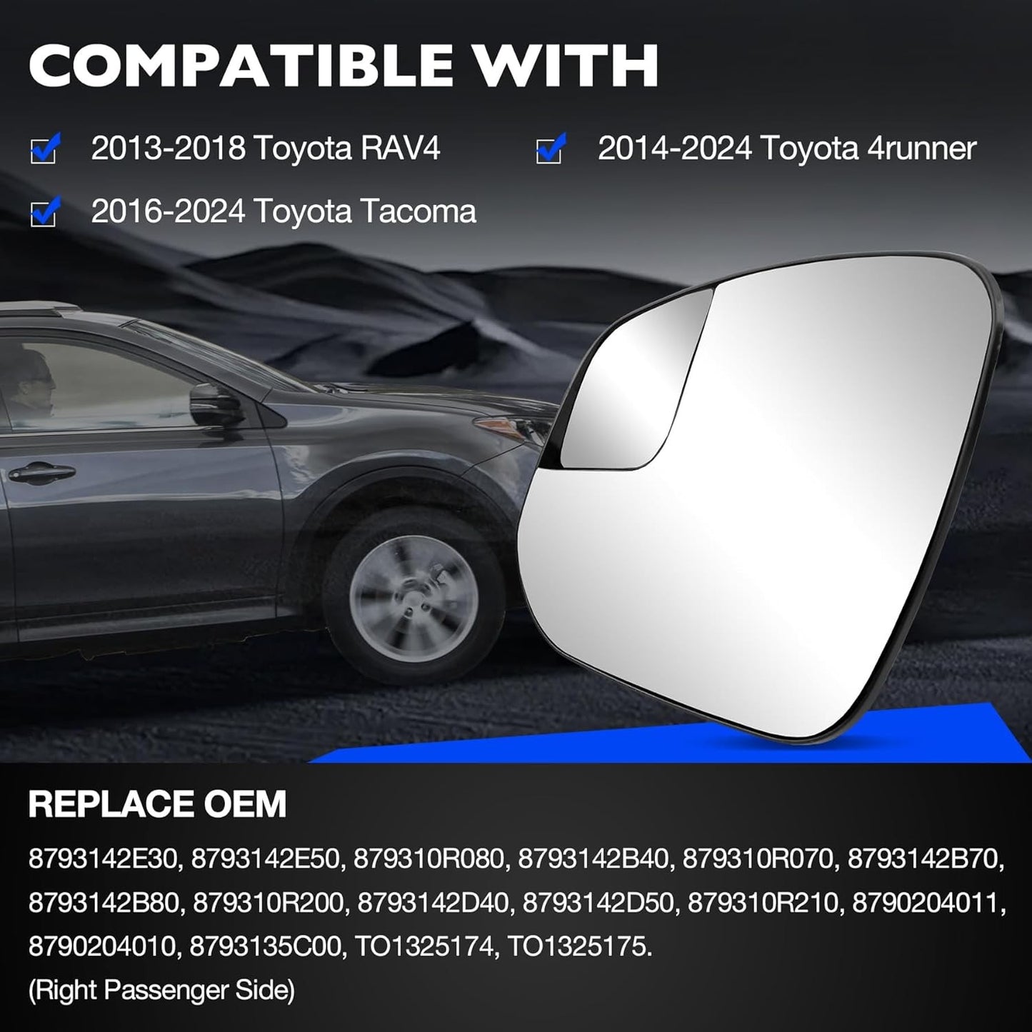 Left Right Side Heated Mirror Glass w/ BLIS For 13-24 Toyota RAV4 Tacoma 4Runner