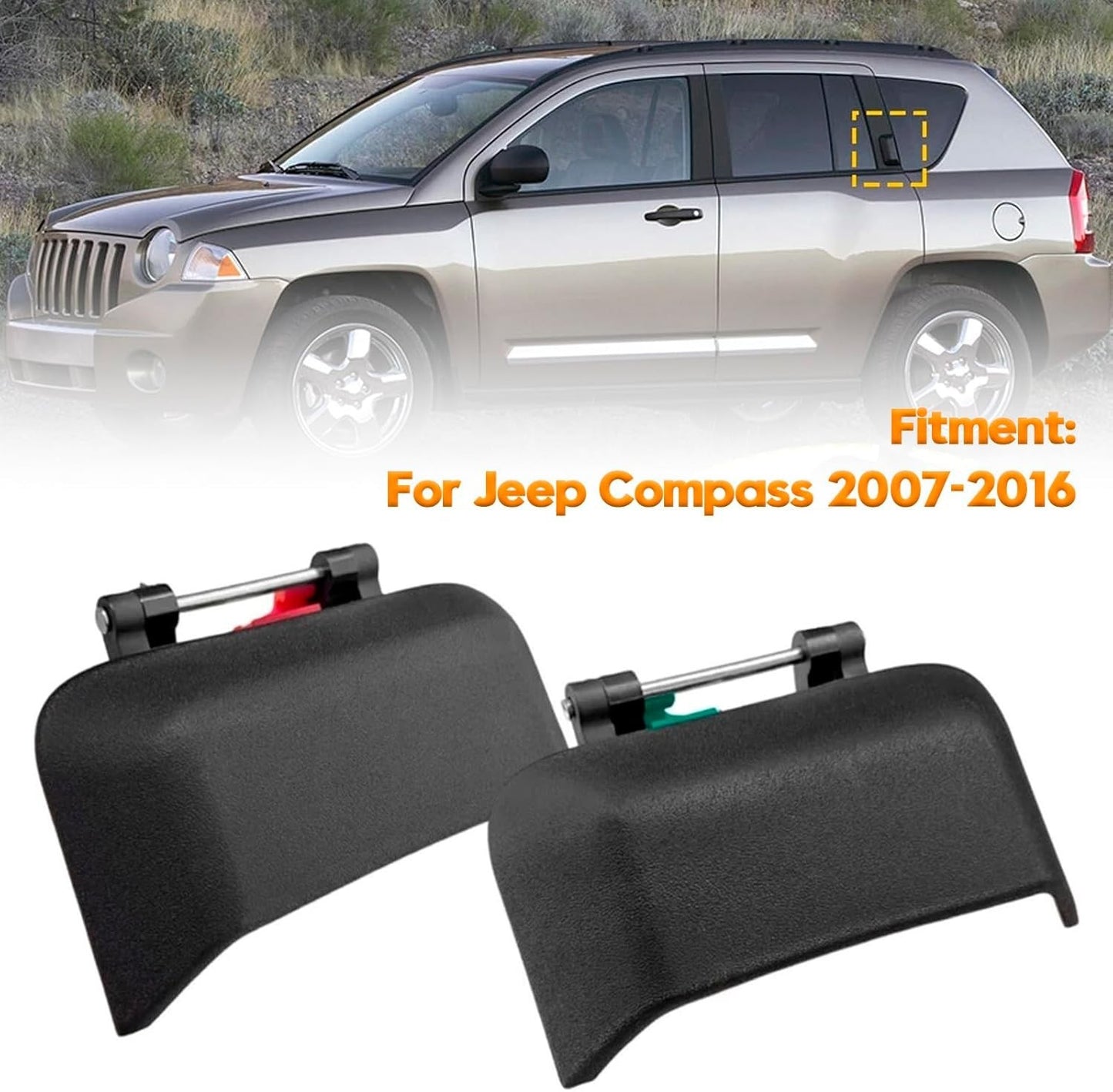 Black Outside Door Handle Rear Left+Right For 2007-2016 Compass LH+RH Jeep 2PCS