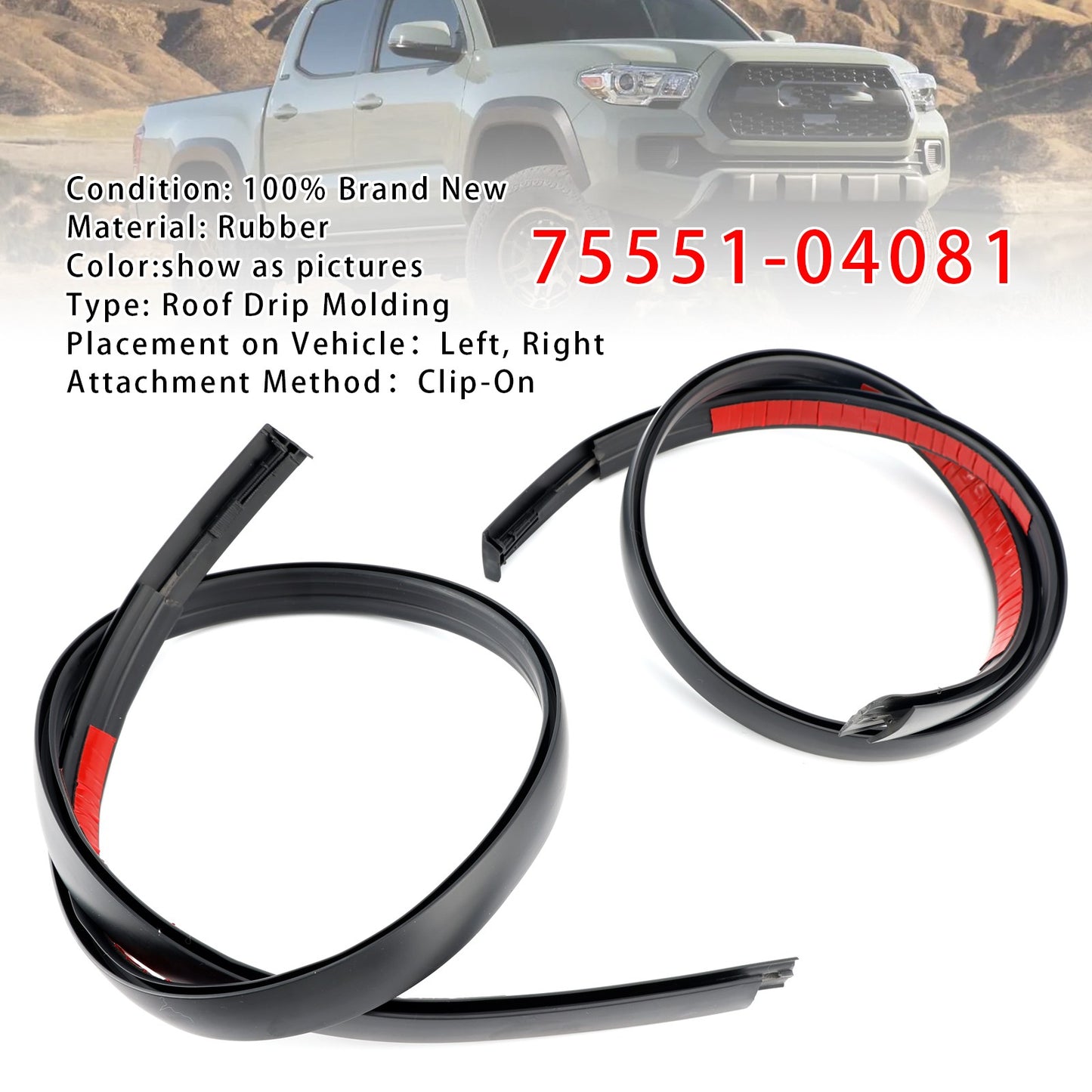 2PCS Roof Drip Molding Left+Right For Toyota Tacoma Double CAB 2016-2023