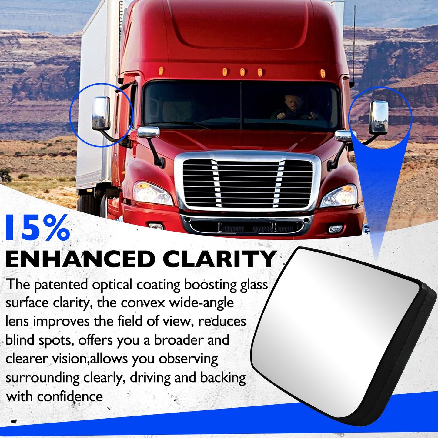 Hood Mirror Glass Convex For Freightliner Cascadia 2008-2017 Left OR Right