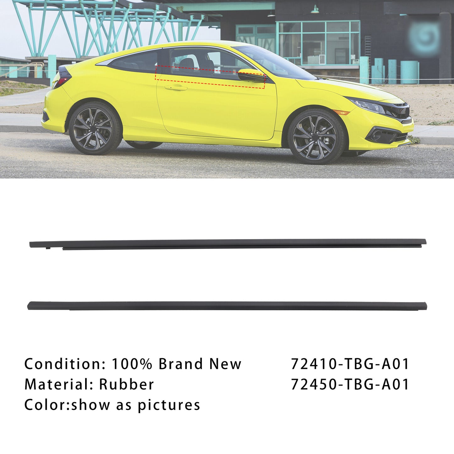 2PCS Belt Molding 72410-TBG-A01 72450-TBG-A01 For Honda Civic 2016-2020