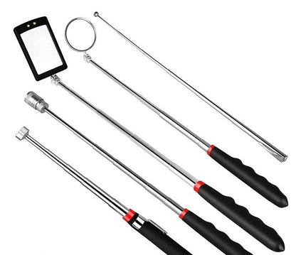 5 Pcs Magnetic Pick-Up Tool Adjustable Sticks and 360 Swivel Inspection Mirror