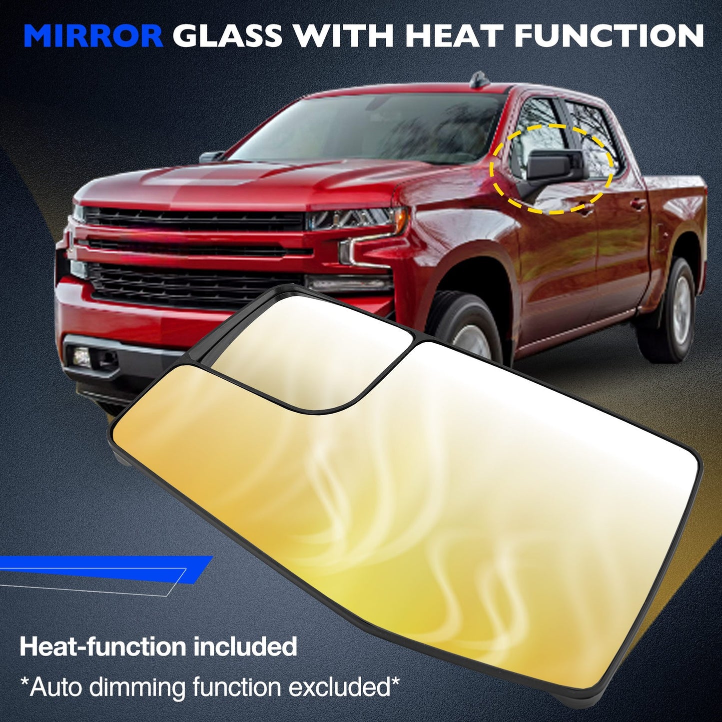 Driver Side Mirror Glass w/ Blind Spot Lens For 19-24 GMC Sierra Chevy Sliverado