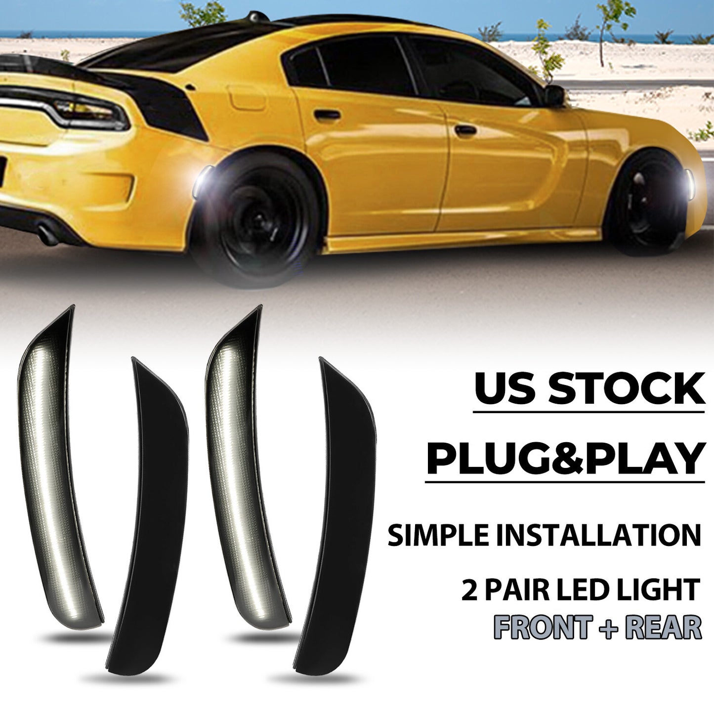 Solid Spare For 2015-2022 2023 Dodge Charger R/T SXT 4X Smoke Bumper LED Side Marker Lights