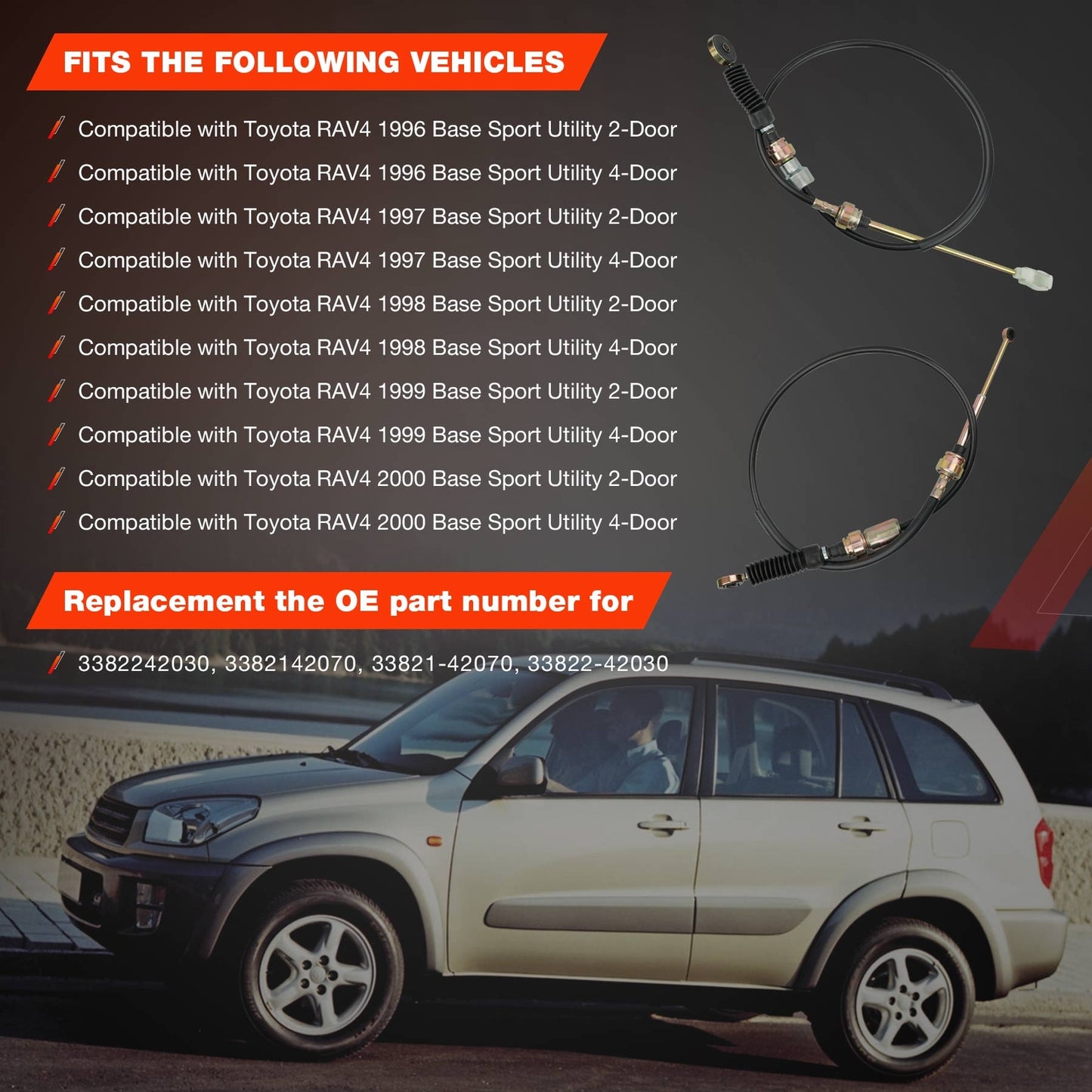 2x Manual Transmission Shift Control Cable For 1996-2000 Toyota RAV4 33821-42070