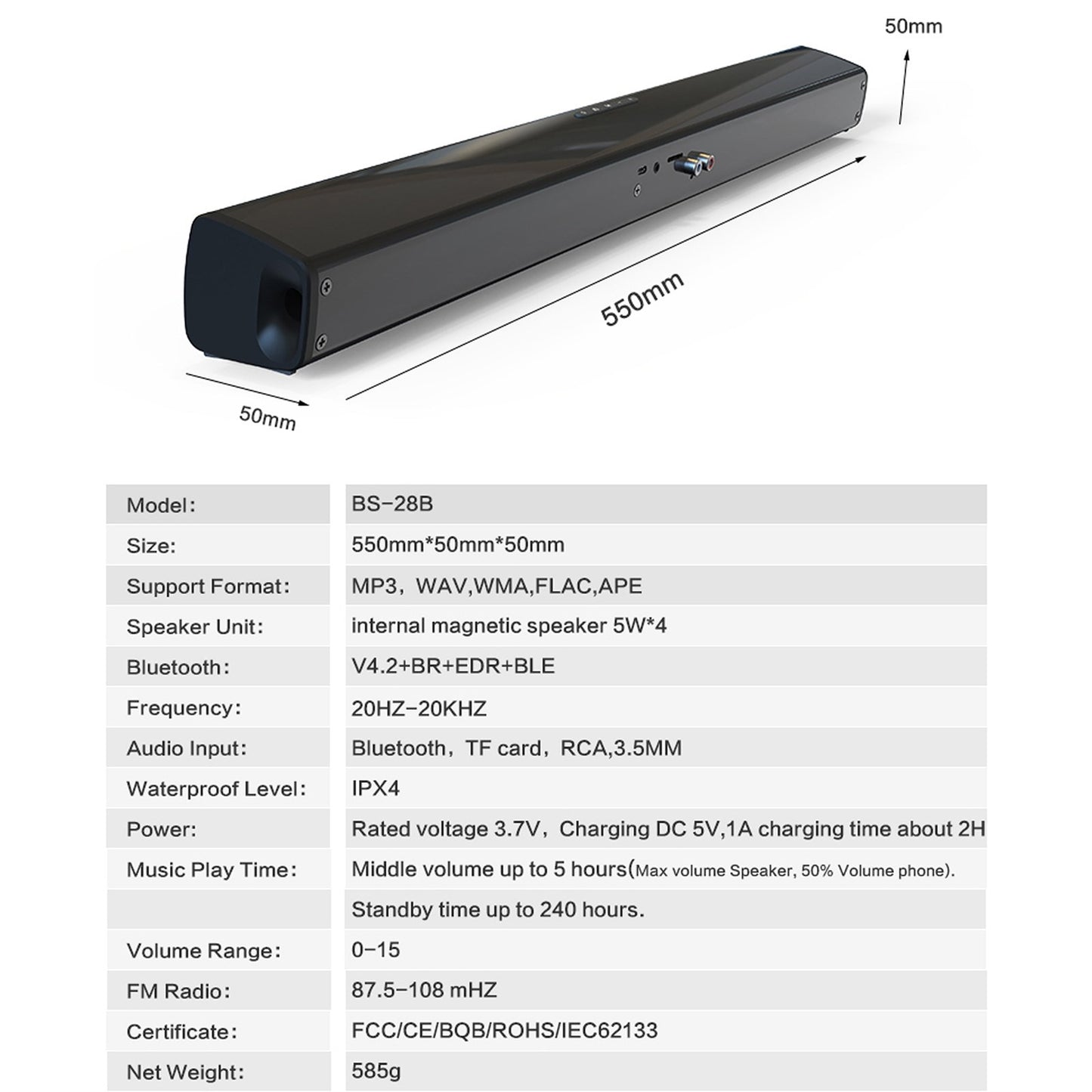 BT Surround Sound Bar 4 Speaker System Wireless Subwoofer TV Home Theater&Remote