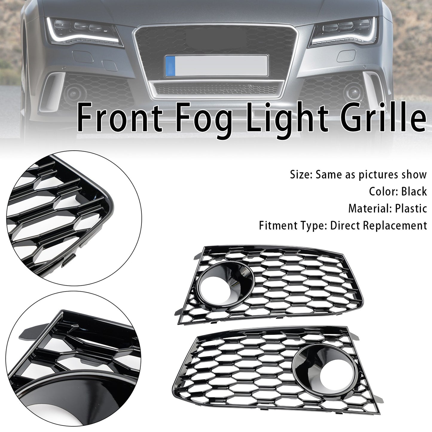 Pair Front Bumper Fog Light Lamp Frame Grille Covers Fit Audi RS7 2014-2018*