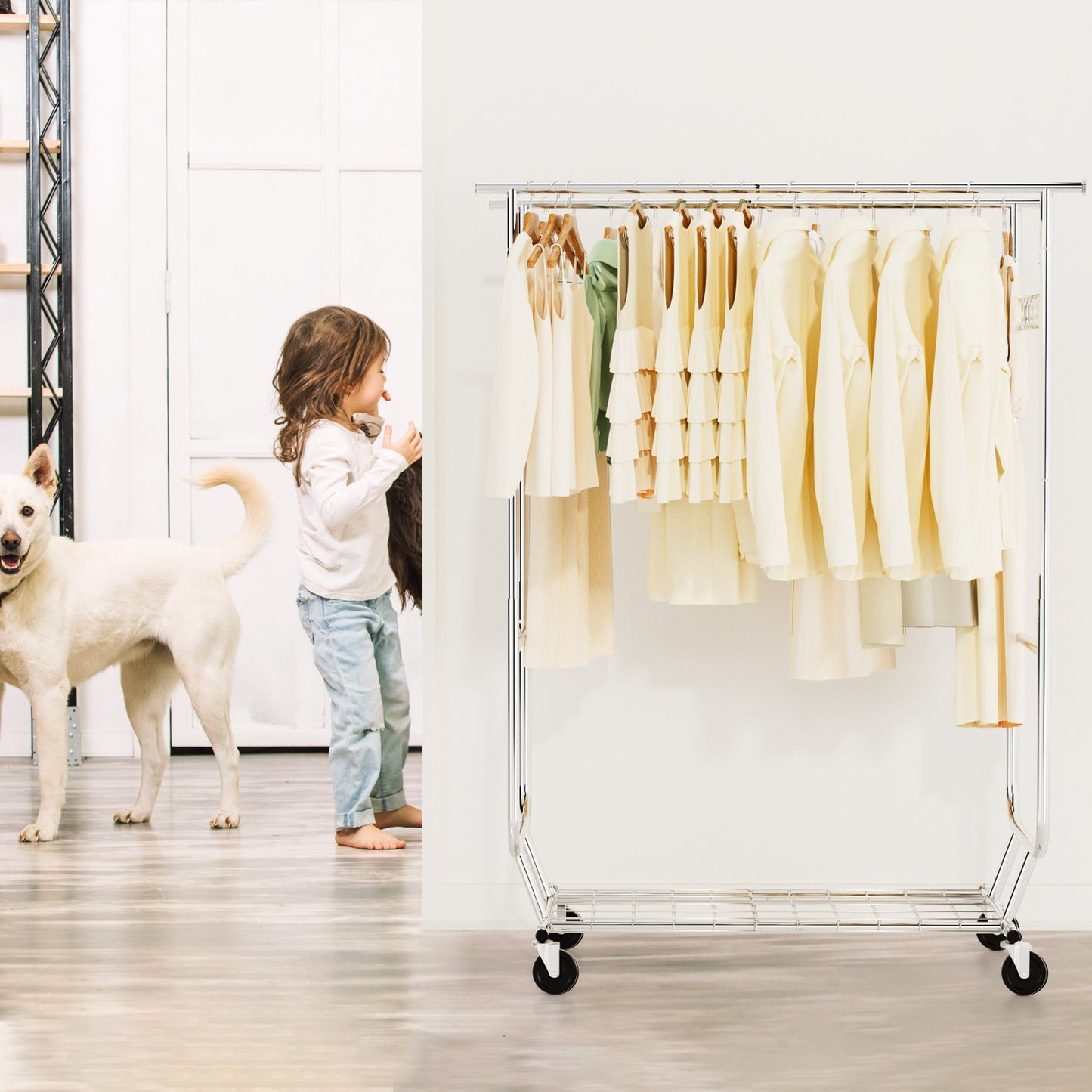 660lbs Clothing Racks with Wheels Heavy Duty Clothes Rack Metal Clothes Storage