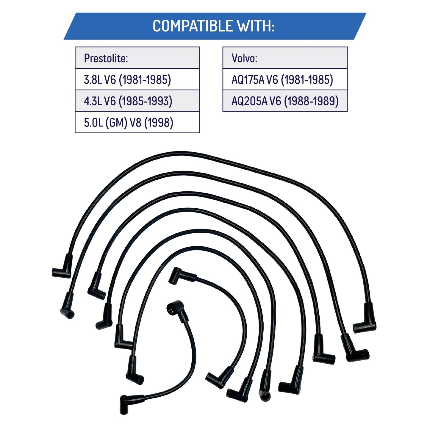 Spark Plug Wire Set for Volvo Penta 3.8L, 4.3L V6 - 813720A11, 503750, 3888325