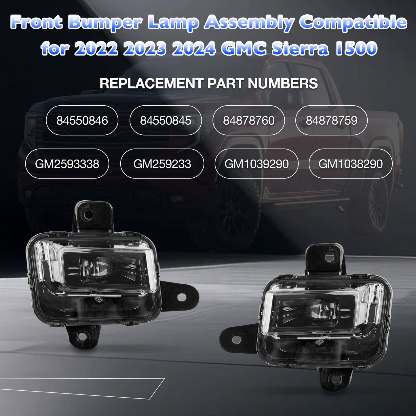 LED Fog Light Lamp w/ Switch Relay Wire Bezel Kit For 2022-2025 GMC Sierra 1500