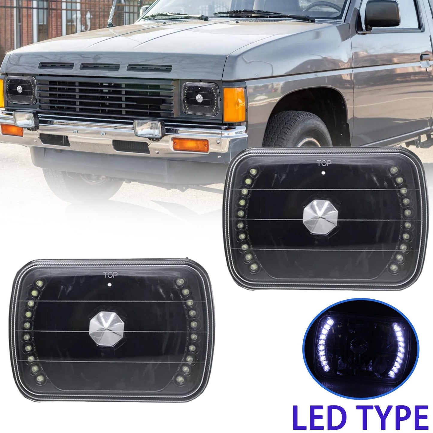 LED Headlights 5x7" 7x6" Inch H4 HB2 9003 For 1989-1997 Nissan Pickup 1983-1988