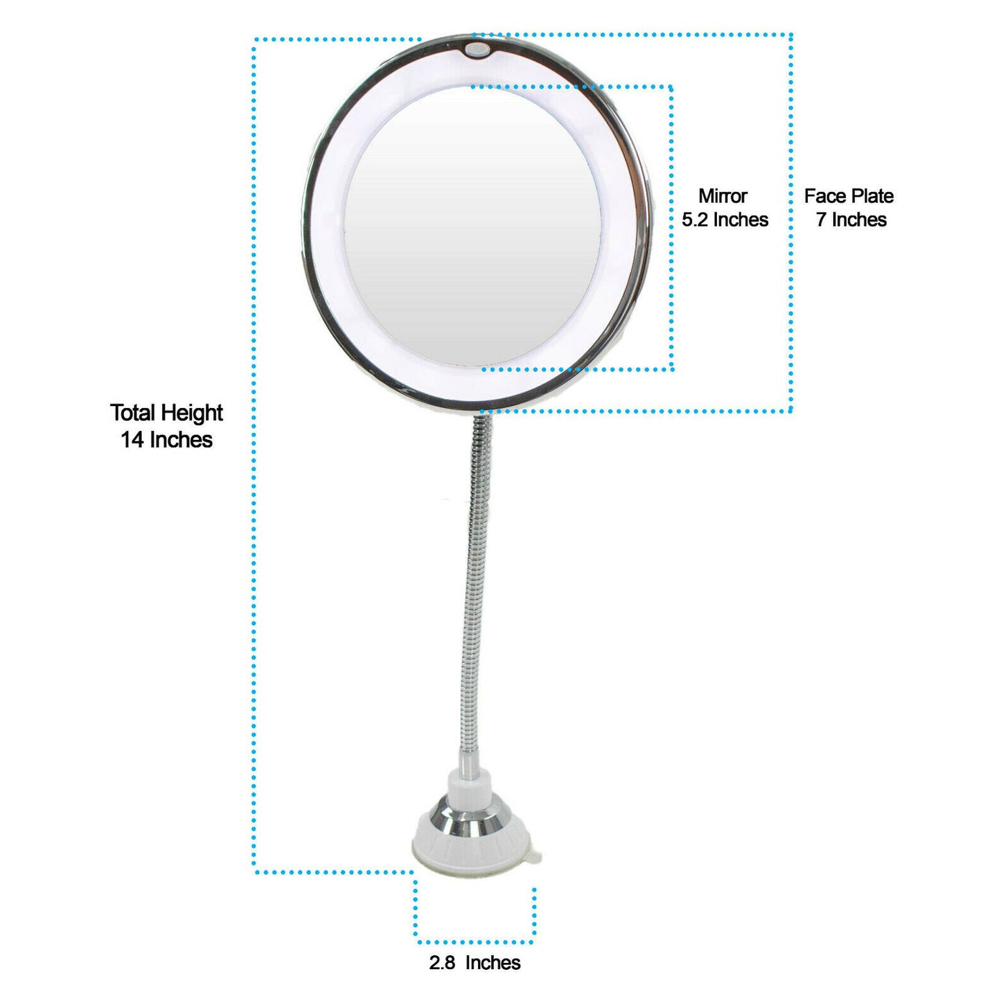 10X Flexible Gooseneck Makeup Mirror with LED Light Bathroomuction Cup 7" USA
