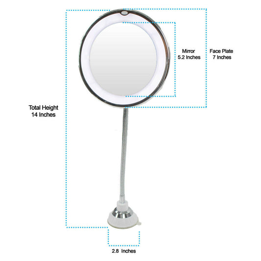 10X Flexible Gooseneck Makeup Mirror with LED Light Bathroomuction Cup 7" USA
