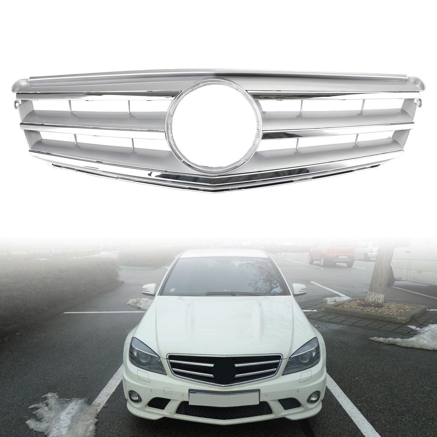 Front Bumper Grille Fits Benz C Class W204 W/LED Emblem C300/C350 08-14 Chrome