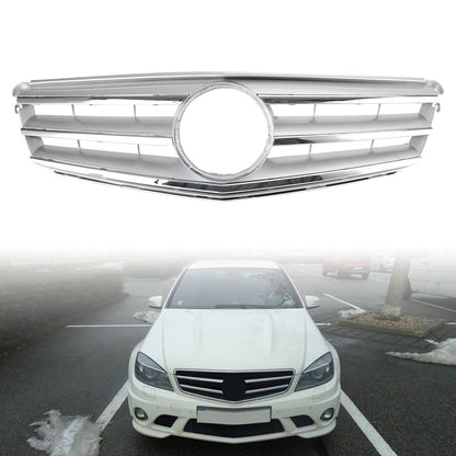 Front Bumper Grille Fits Benz C Class W204 W/LED Emblem C300/C350 08-14 Chrome