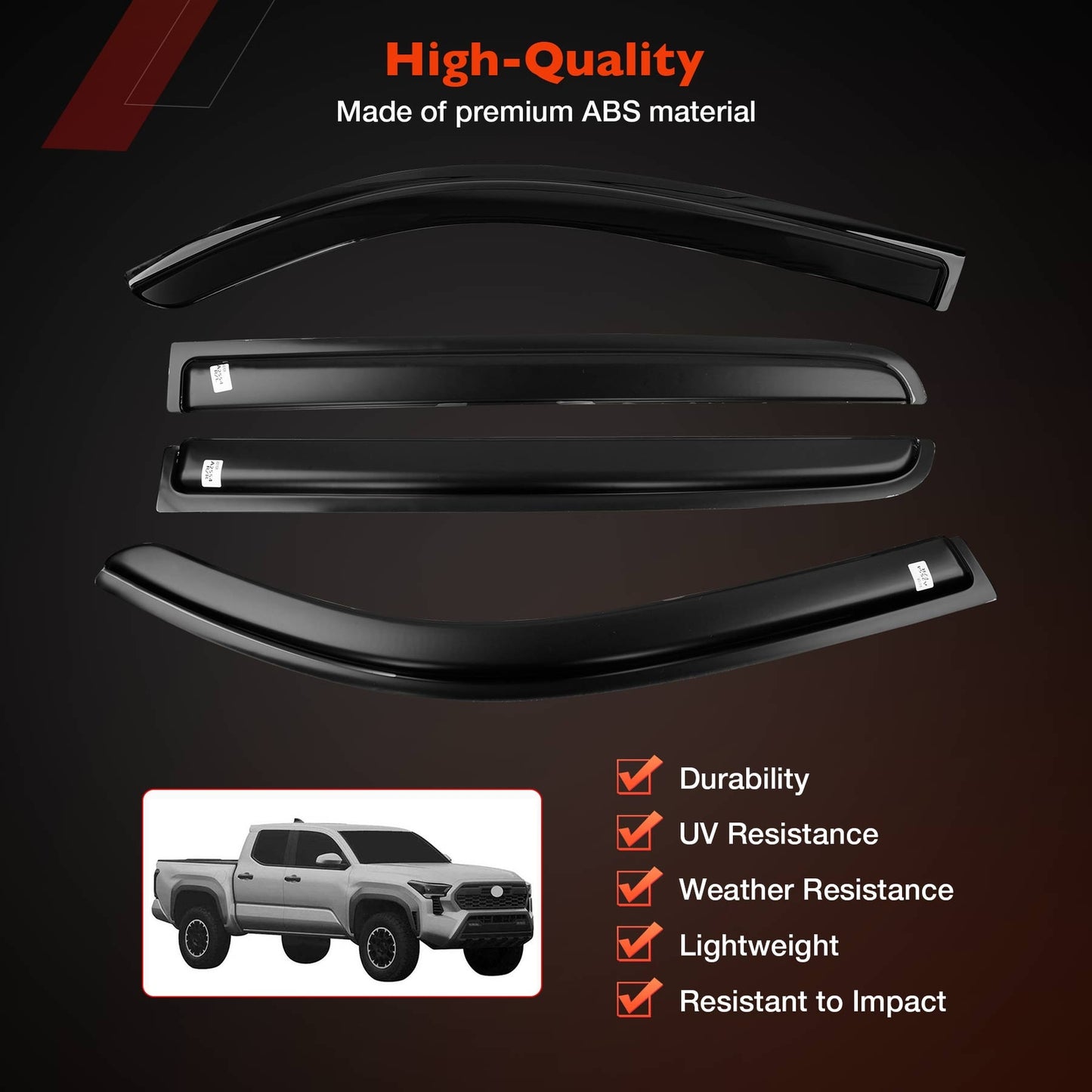 4X Side Window Rain Guards Deflector Guards Visor For 2024 2025 Toyota Tacoma