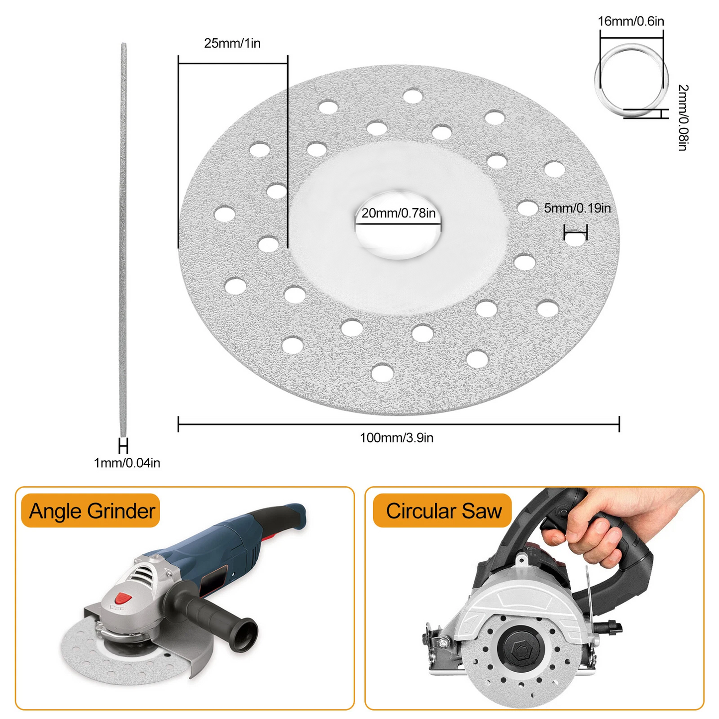 6PCS 4" Rock Slab Grinding Disc Diamond Tile Cutting Saw Blade for Angle Grinder