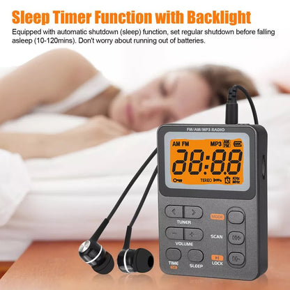Portable Pocket Digital LCD AM FM Radio Stereo MP3 USB Rechargeable w/Earphones