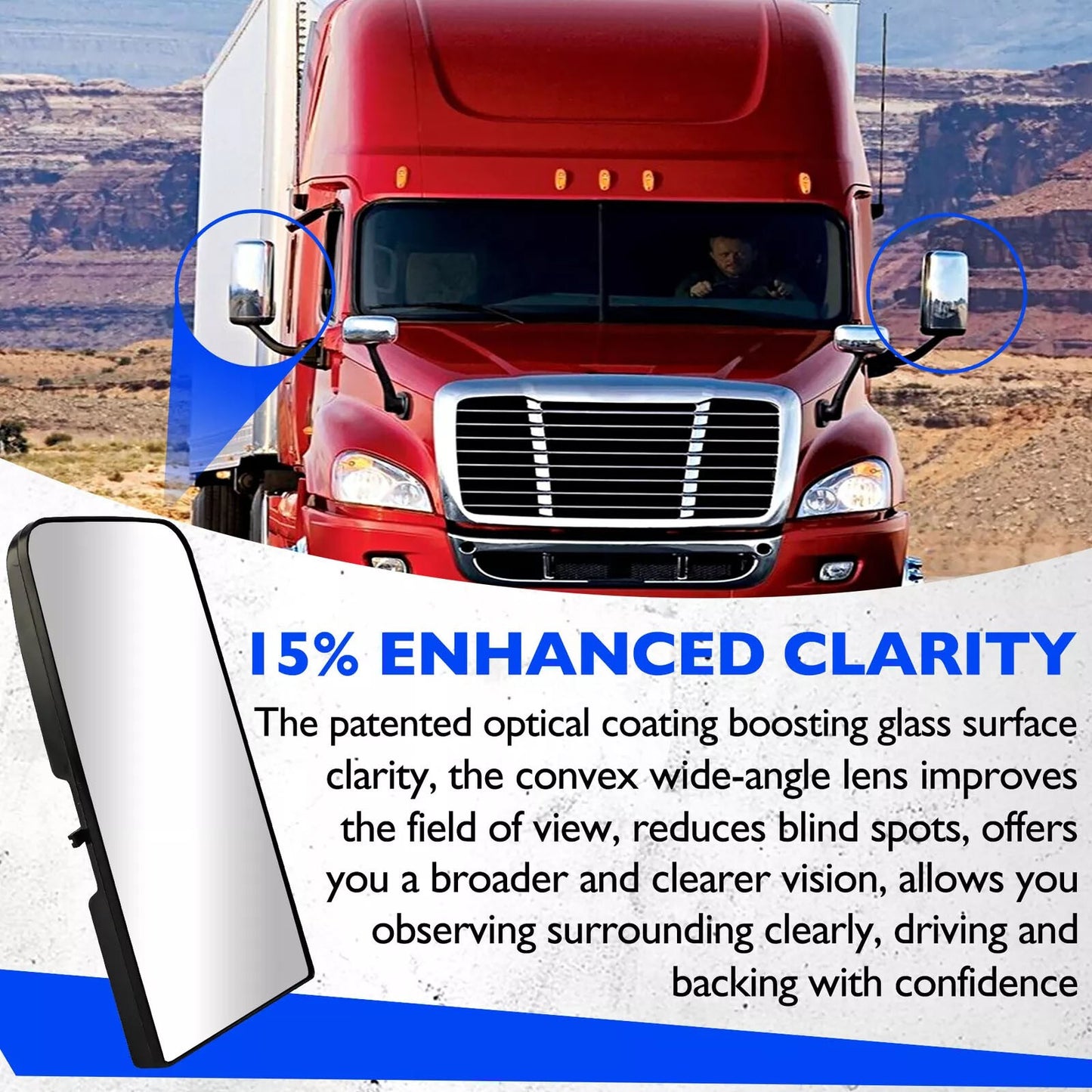 Heated Upper Flate Rear View Mirror Glass For 2008-2016 Freightliner Cascadia