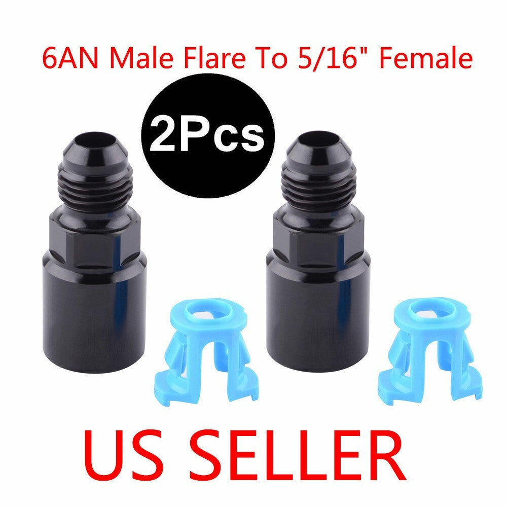 6AN Male to 5/16" SAE Quick-Disconnect Female Push-On EFI Fuel Rail Fitting 2PCS
