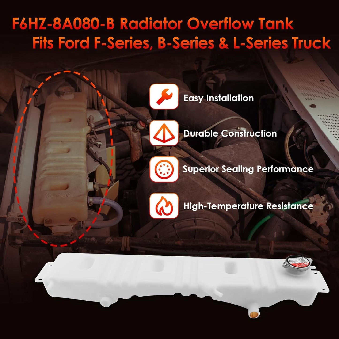 F6HZ8A080B Engine Radiator Coolant Reservoir Fit 80-99 Ford F600 F700 F800 B600