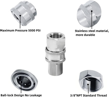 Pressure Washer Adapter Set Quick Connect Kit 5000PSI (3/8 inch quick connector)