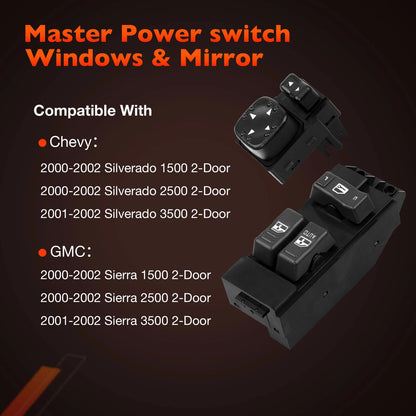 Power Window Door & Mirror Switch For 00-02 Chevy Silverado GMC Sierra 1500 2500