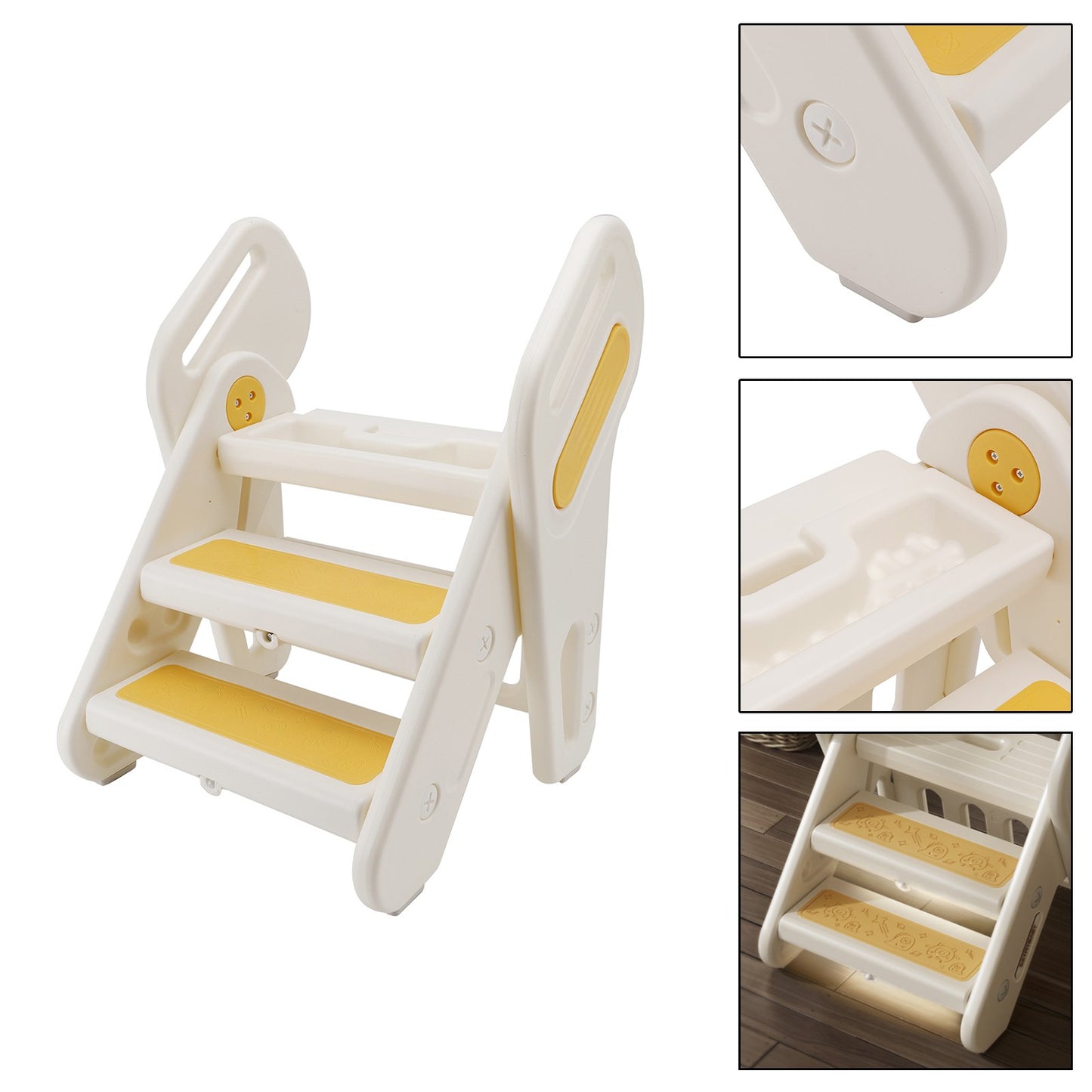 Children Foldable Footstool Hand Washing Ladder Baby Convenient Stair With Light