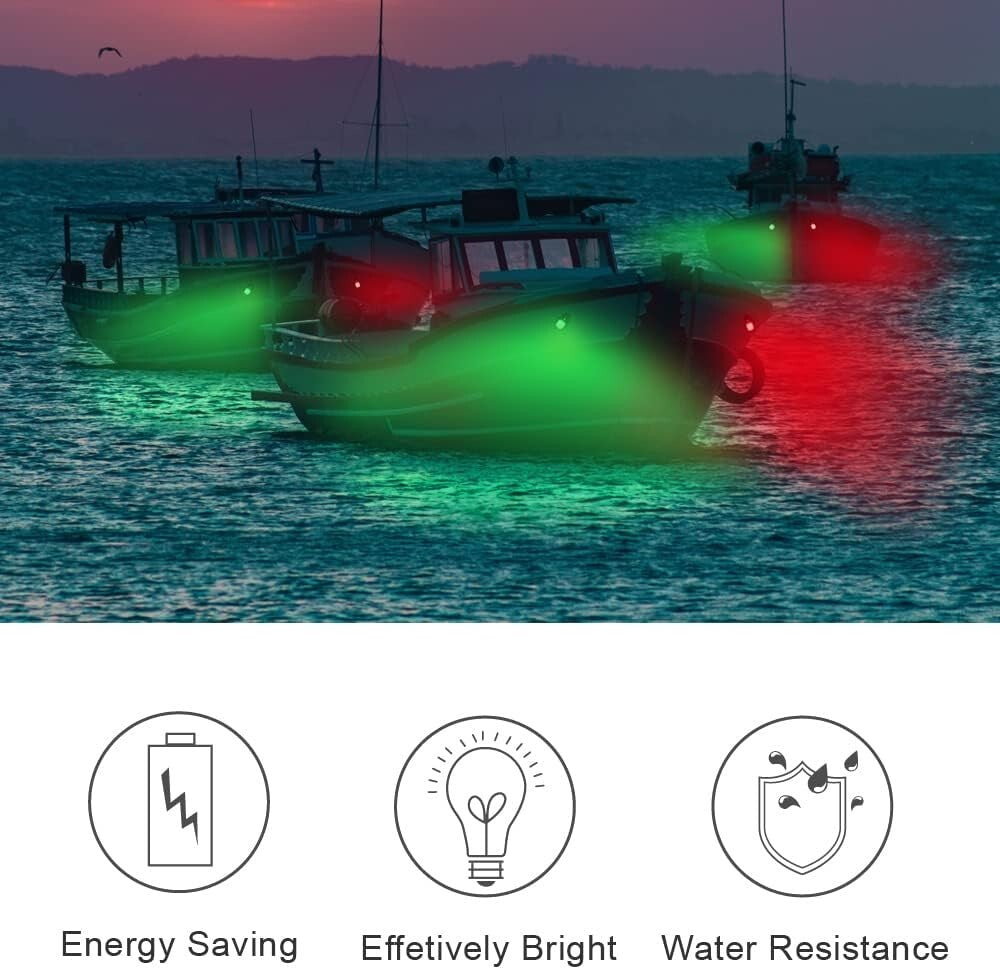 2x Waterproof Red & Green 8 LED Navigation Lights Boat Pontoon Marine Bow Lamp