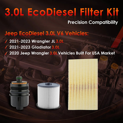 3.0L Diesel Fuel Air Oil Filters Fit 20-23 Jeep Wrangler JL Gladiator 68436631AA