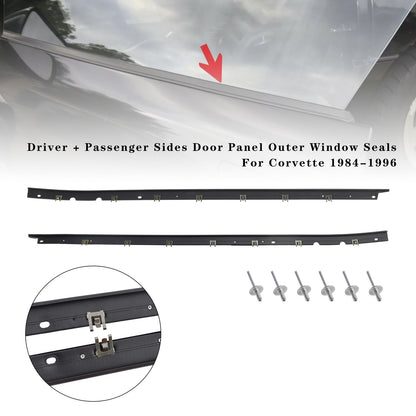 Driver + Passenger Sides Door Panel Outer Window Seals For Corvette 1984-1996 95